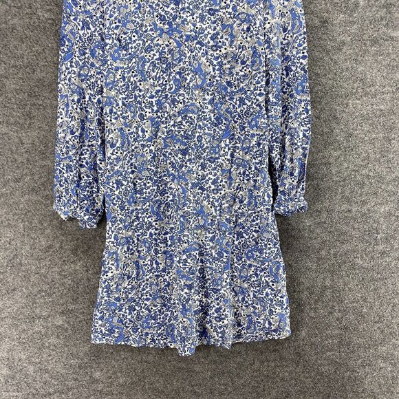 Old Navy Dress Women XS Maternity Blue Floral Shift Short Zipper Long Sleeve - Picture 4 of 9
